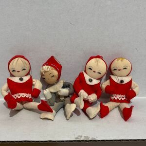 Set of 4 Pixie Elf Christmas Holiday Tree Decor Hanging Ornament